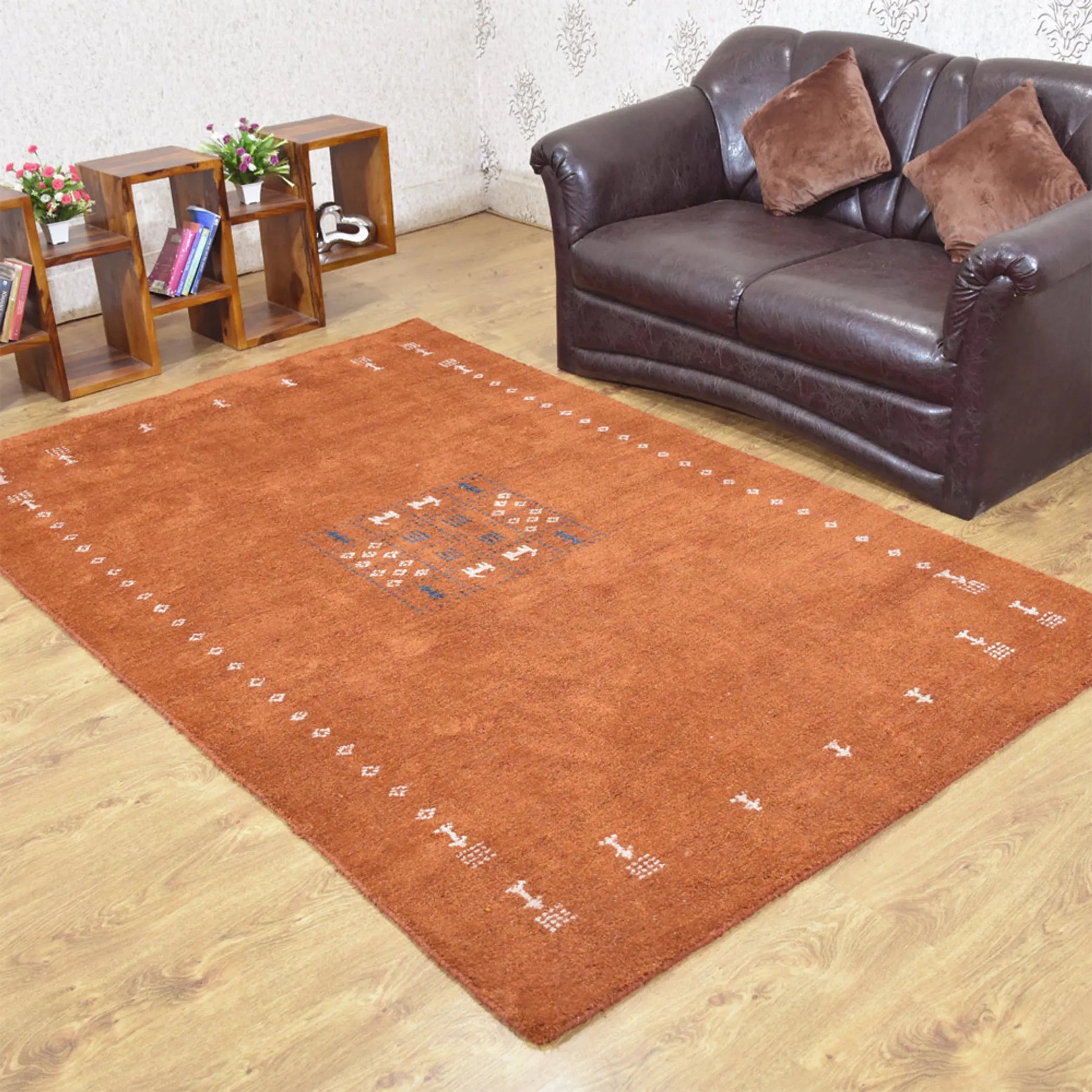 Rugsotic Carpets Hand Knotted Loom Silk Mix Area Rug Contemporary