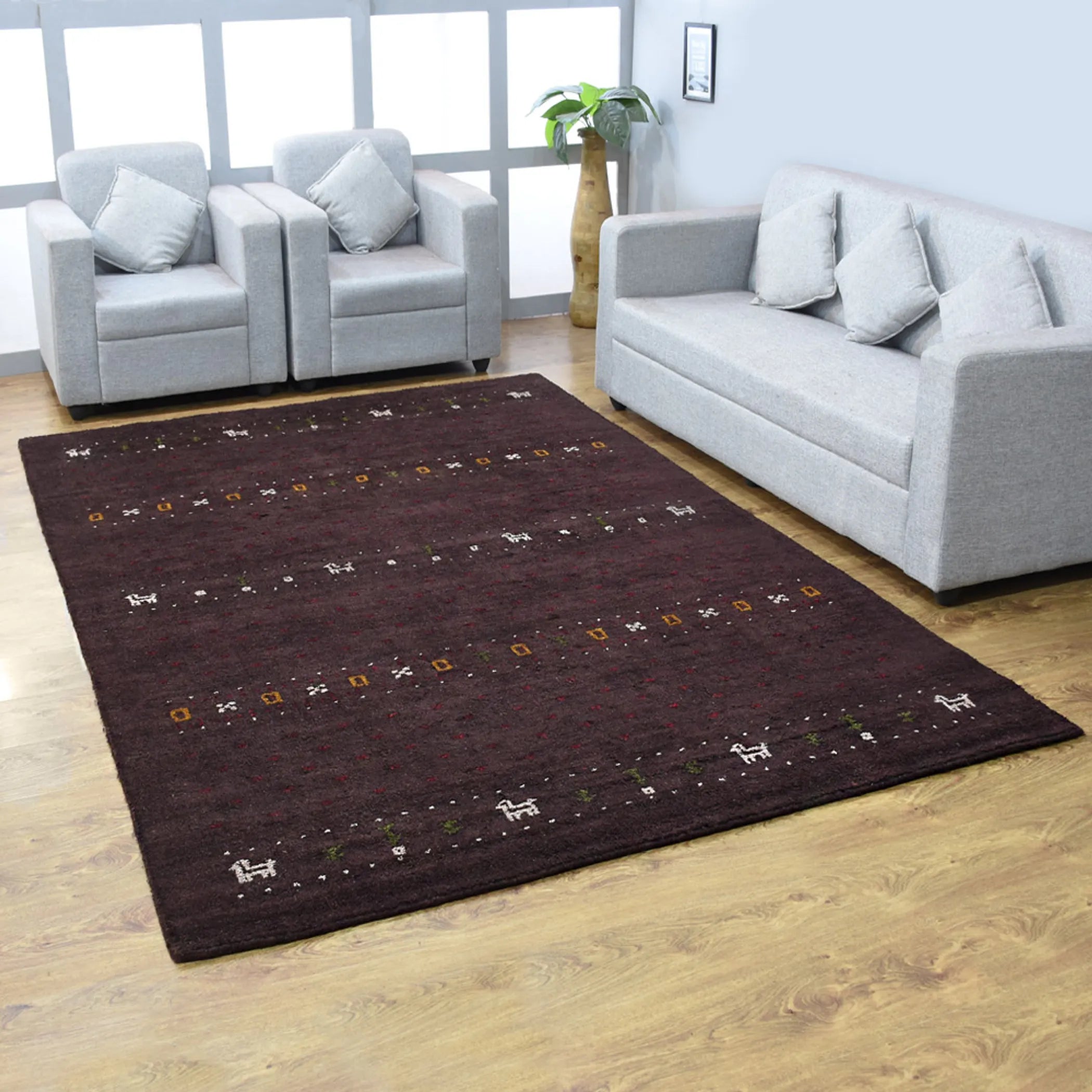 Rugsotic Carpets Hand Knotted Loom Silk Mix Area Rug Contemporary