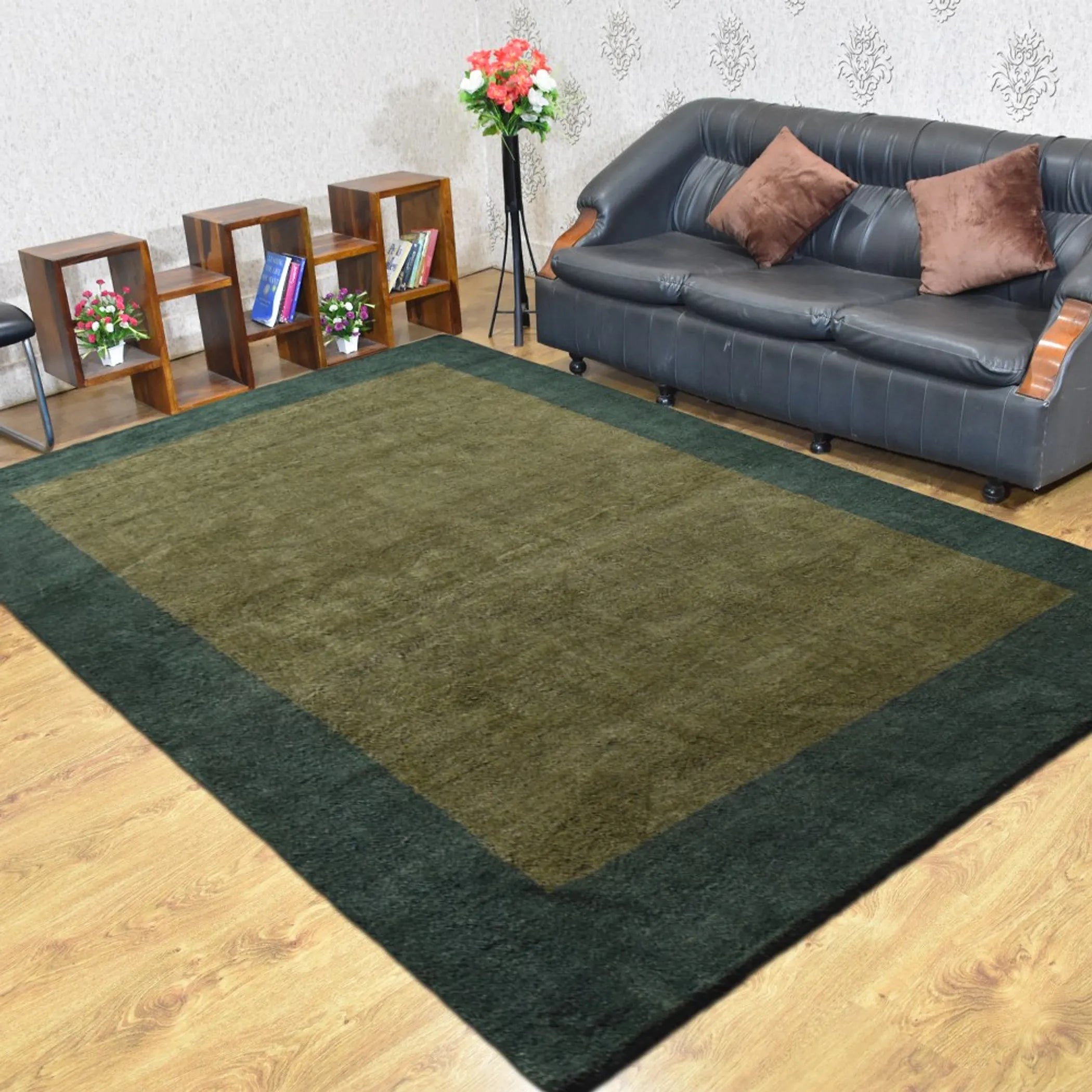 Rugsotic Carpets Hand Knotted Loom Silk Mix Area Rug Contemporary