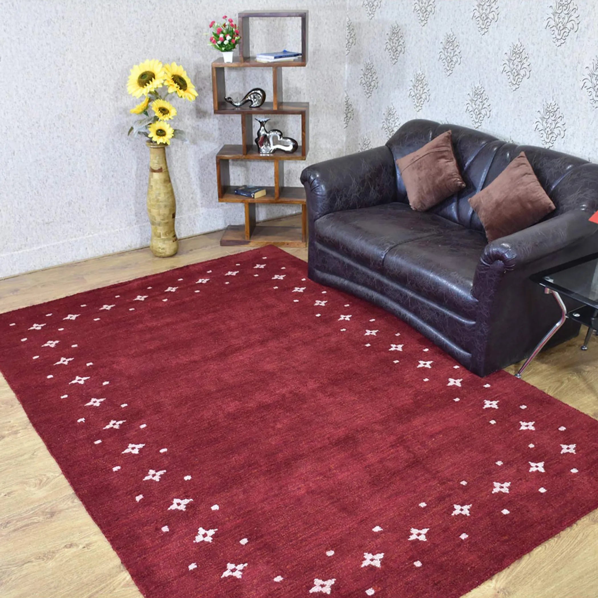 Rugsotic Carpets Hand Knotted Loom Silk Mix Area Rug Contemporary