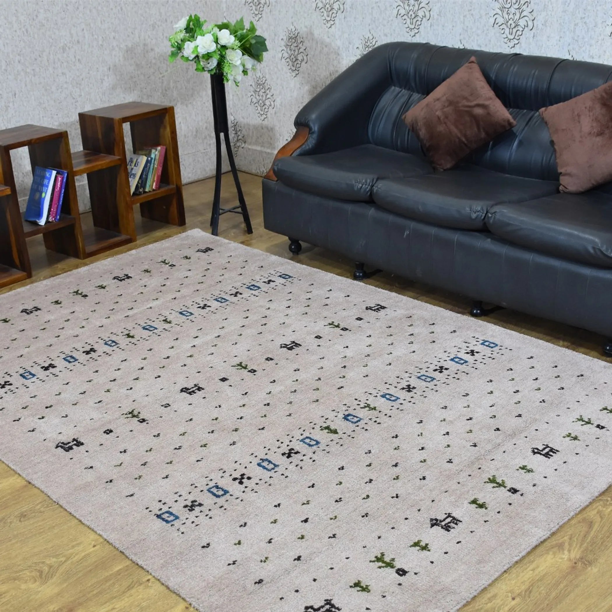 Rugsotic Carpets Hand Knotted Loom Silk Mix Area Rug Contemporary