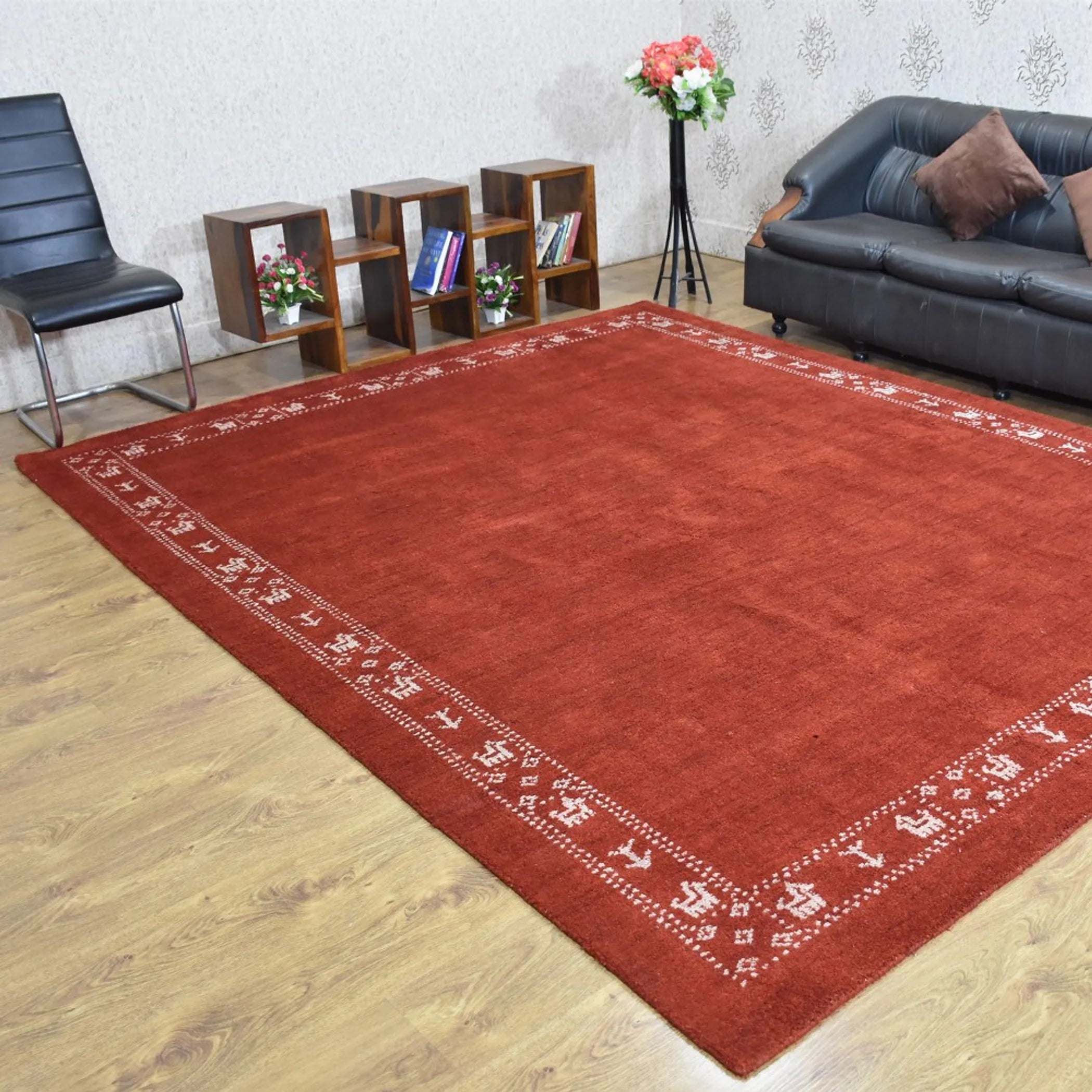 Rugsotic Carpets Hand Knotted Loom Silk Mix Area Rug Contemporary