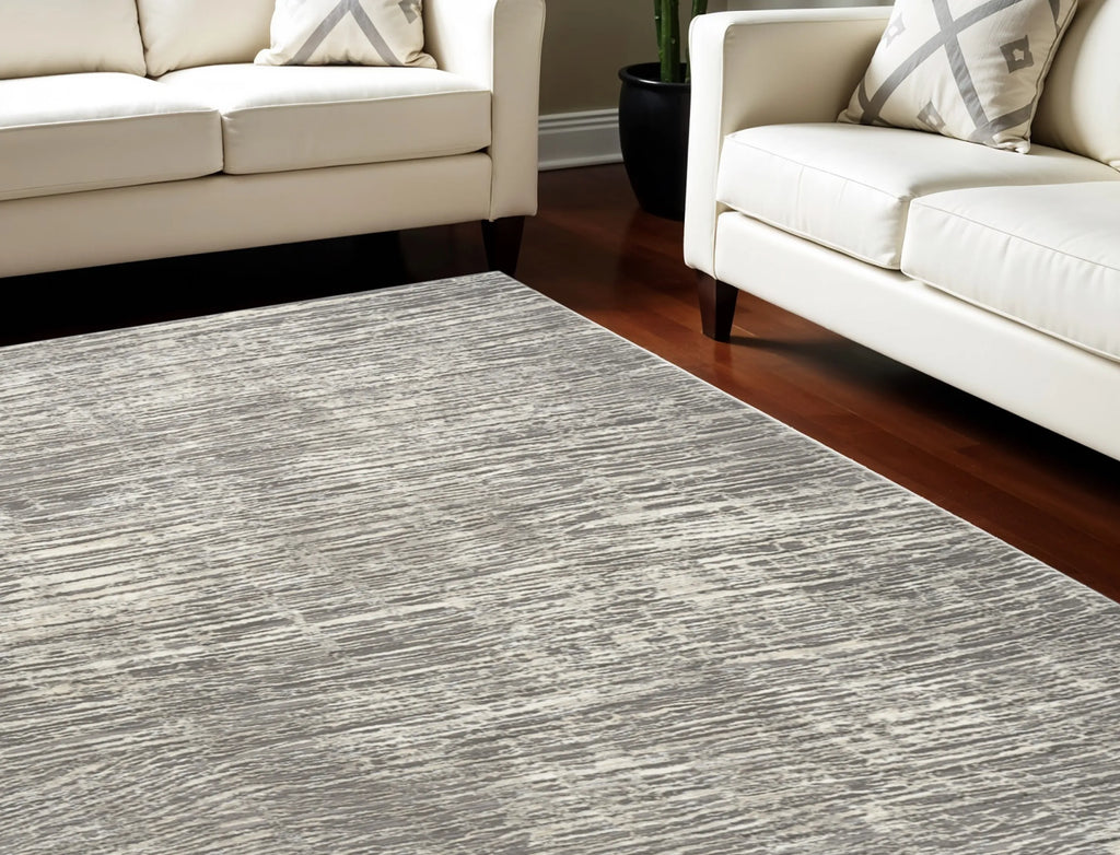 6' X 9' Ivory and Gray Abstract Non Skid Area Rug