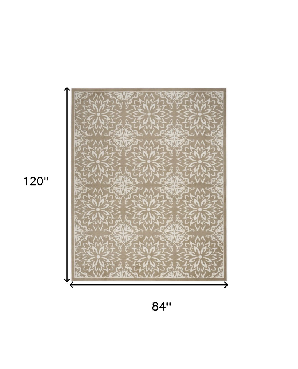 7' X 10' Taupe and Ivory Floral Non Skid Area Rug