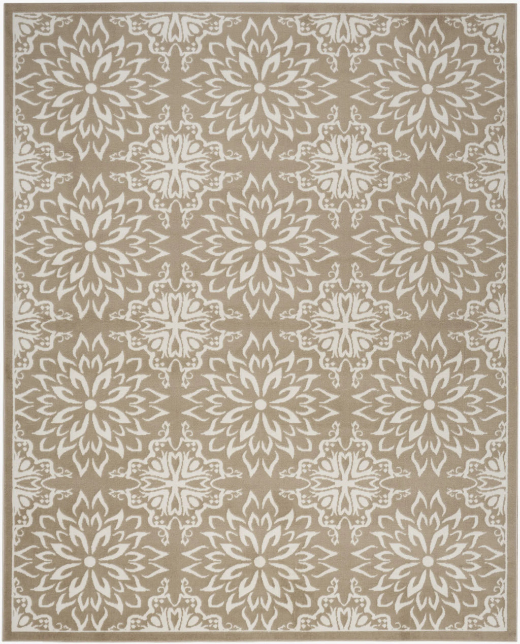 7' X 10' Taupe and Ivory Floral Non Skid Area Rug