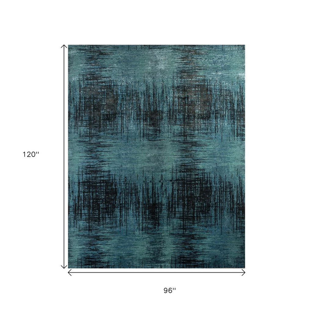 8' X 10' Blue Abstract Hand Knotted Area Rug