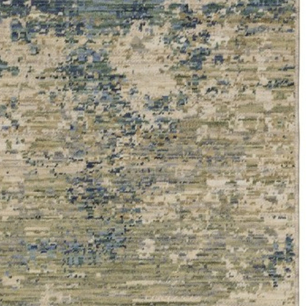 12' Beige And Blue Abstract Runner Rug With Fringe