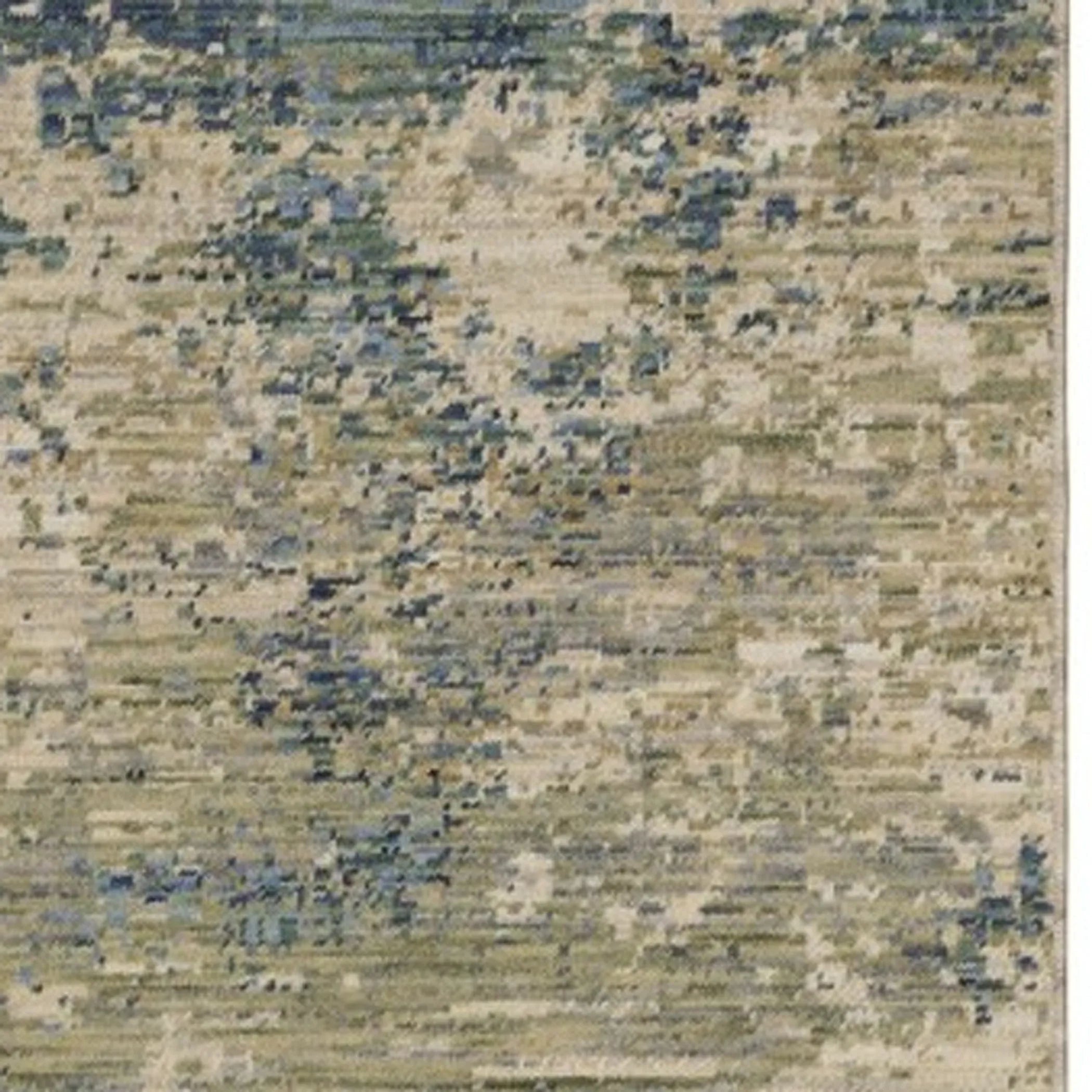 12' Beige And Blue Abstract Runner Rug With Fringe