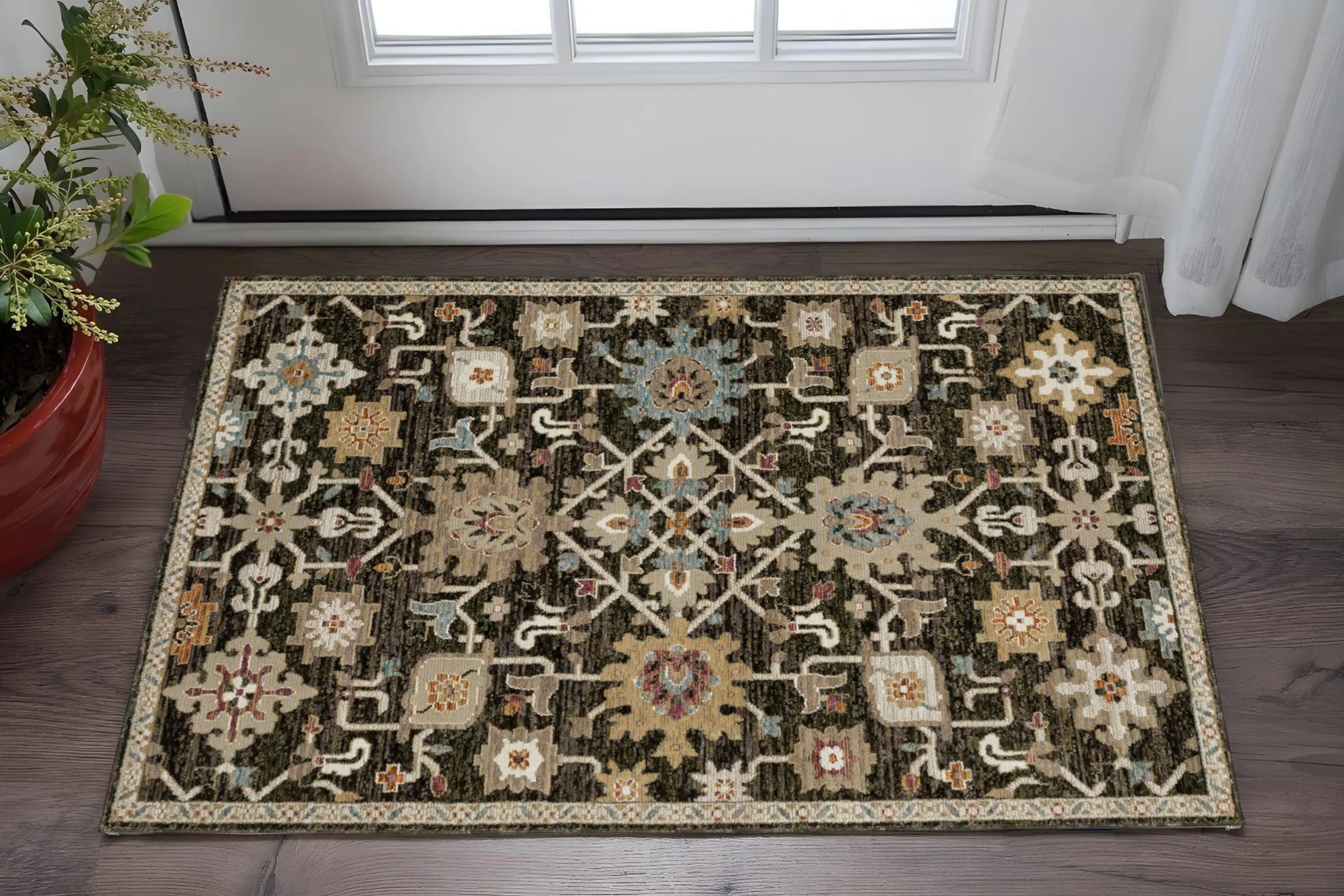 3' X 5' Brown Black And Tan Oriental Area Rug