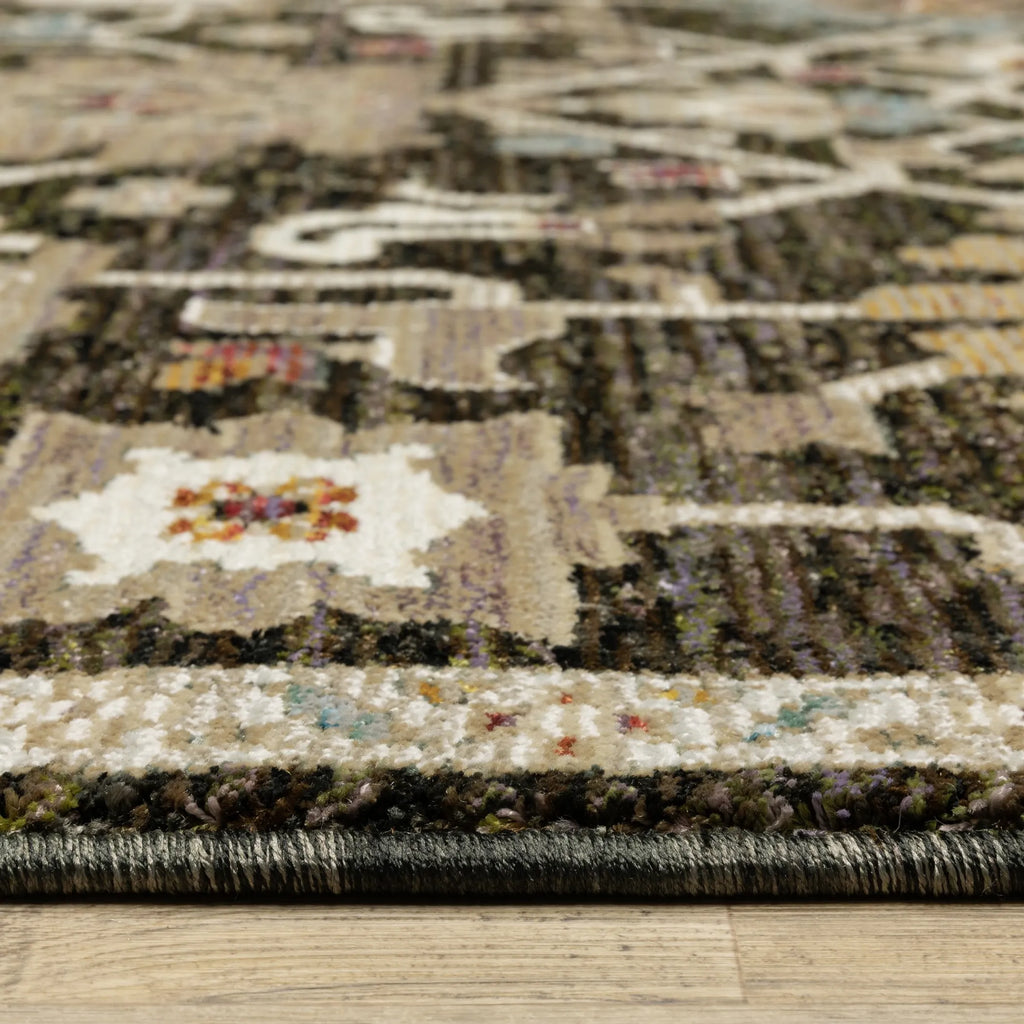 3' X 5' Brown Black And Tan Oriental Area Rug